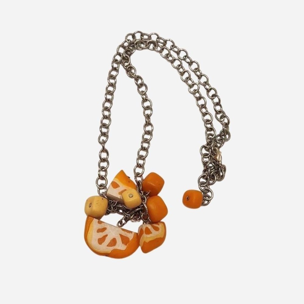 Homemade Vintage Orange Fruit Necklace Chain with Fimo Clay Charms